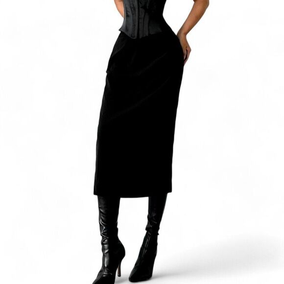 Vintage Y2K Kasper Black High Waisted Knee Length Bodycon Pencil Skirt Size M - Picture 3 of 6